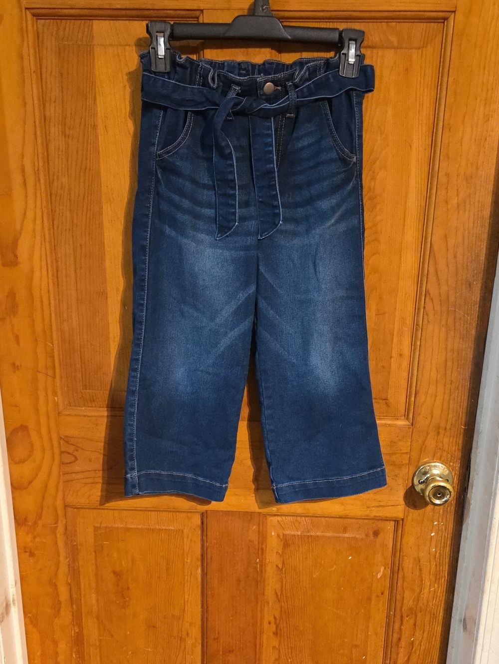 wonder nation Dark Blue Paperbag Waist Wide-Leg Jeans with Tie